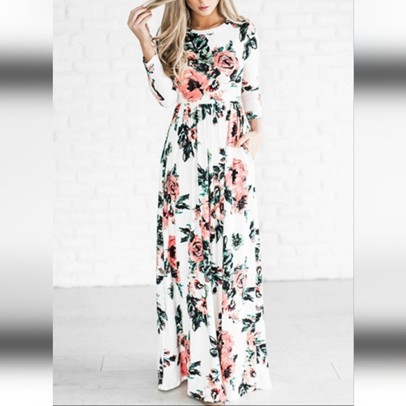 🌺Floral Printed 3/4 Sleeve Maxi Dress - Picture 1 of 7